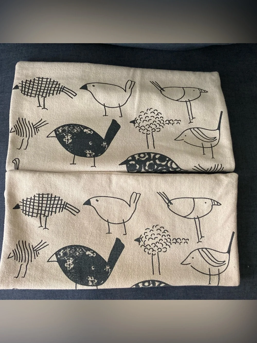 Newport Beige Burlap Pair of Black Drawn Birds on Throw Pillow Covers 20” X 20”
